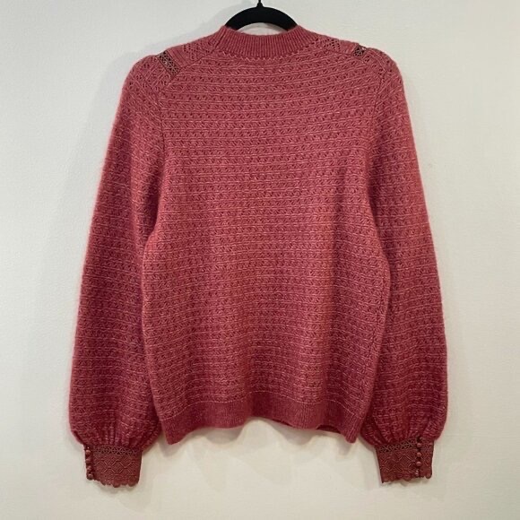 EUC Sézane Cheryl Mohair Wool Lace Trim Sweater Rosewood Large - Picture 3 of 6